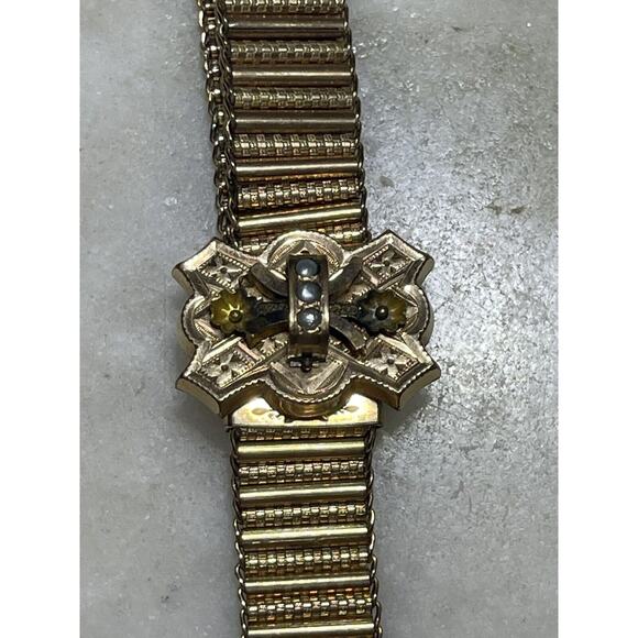 Antique Victorian Etruscan Revival Tassel Slide Bracelet Seed Pearl Gold Filled - Picture 6 of 16